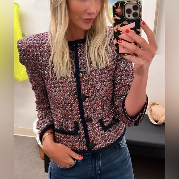 Veronica Beard ceres jacket blazer red navy multi plaid NWT - Picture 1 of 4